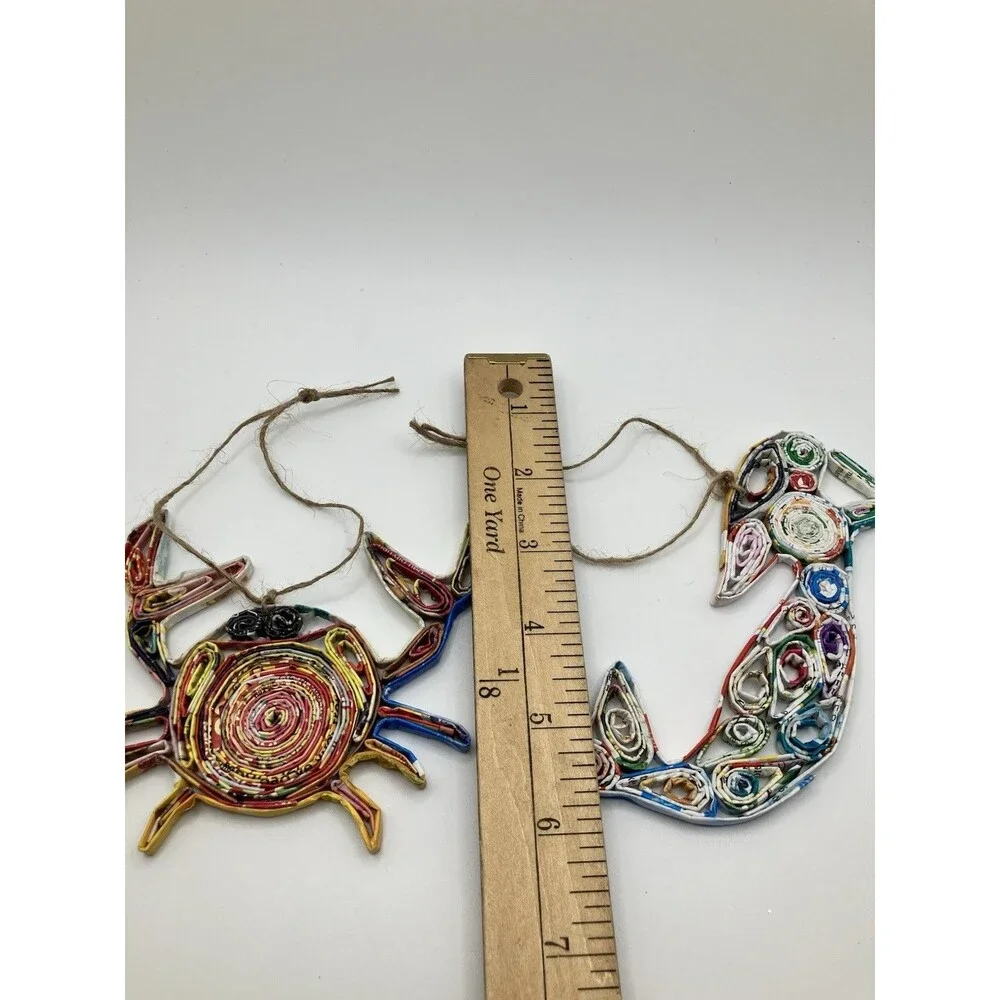 Crab & Mermaid Quilling Fiber Art Christmas Hanging Ornament Beach House Decor